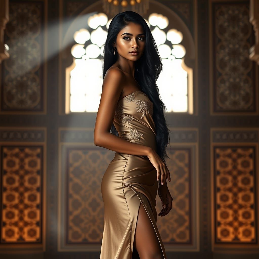 Sri Lankan Woman in Silk Gown, Photorealistic Portrait