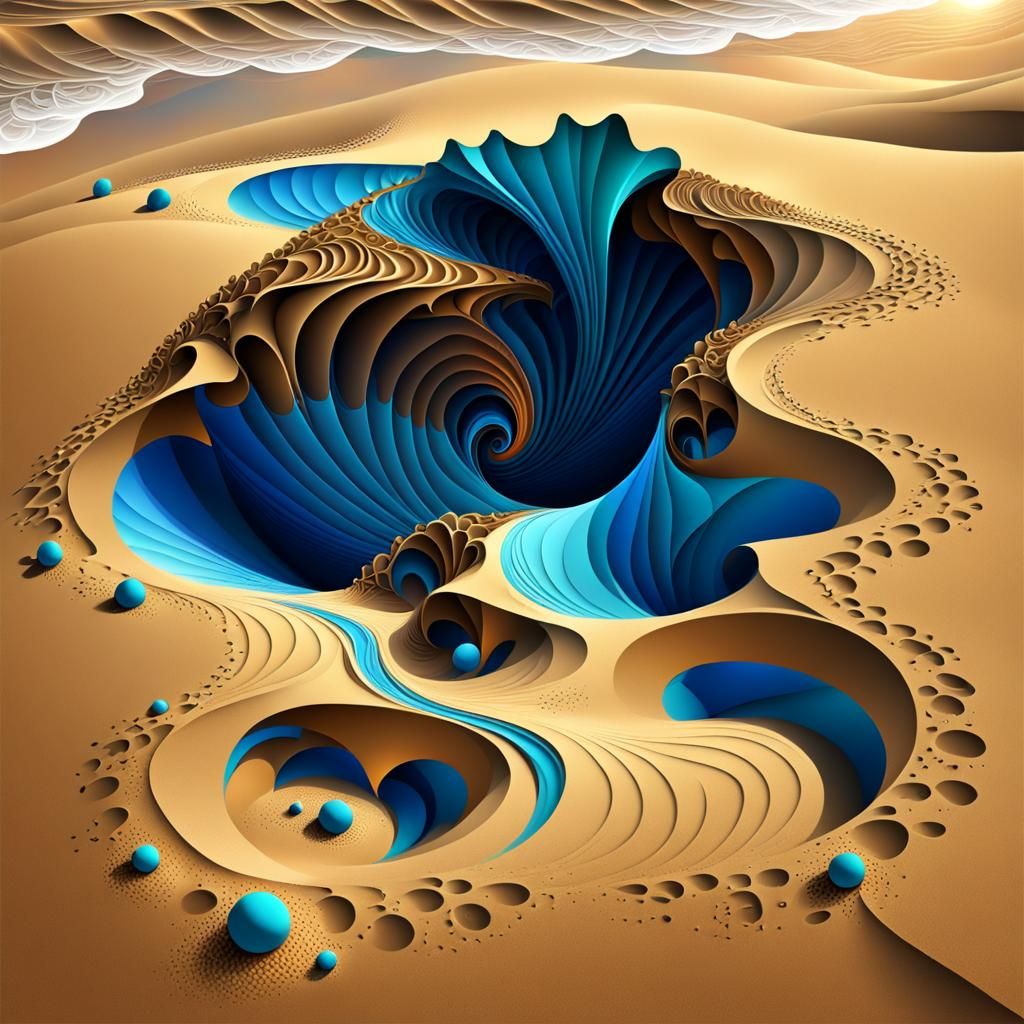 Abstract Fractal Wave With Zentangle and 3D Shading