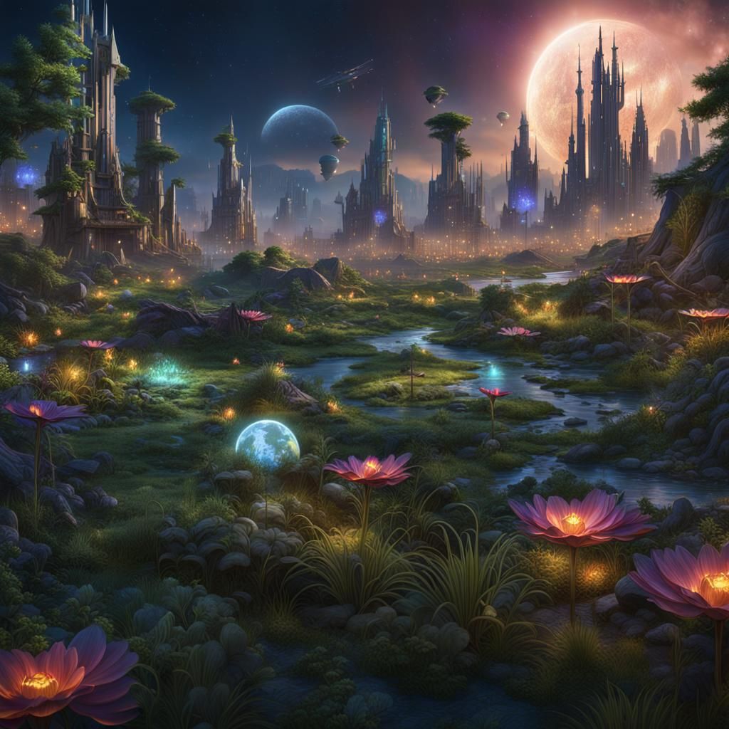 Surreal Midwest Landscape with City and Cosmos