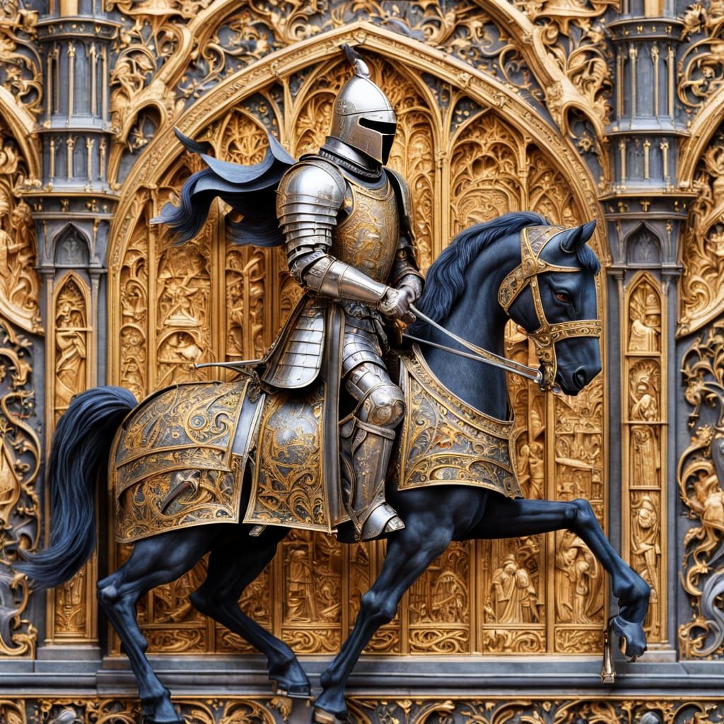 Armored Knight in Gothic Illuminated Manuscript Style