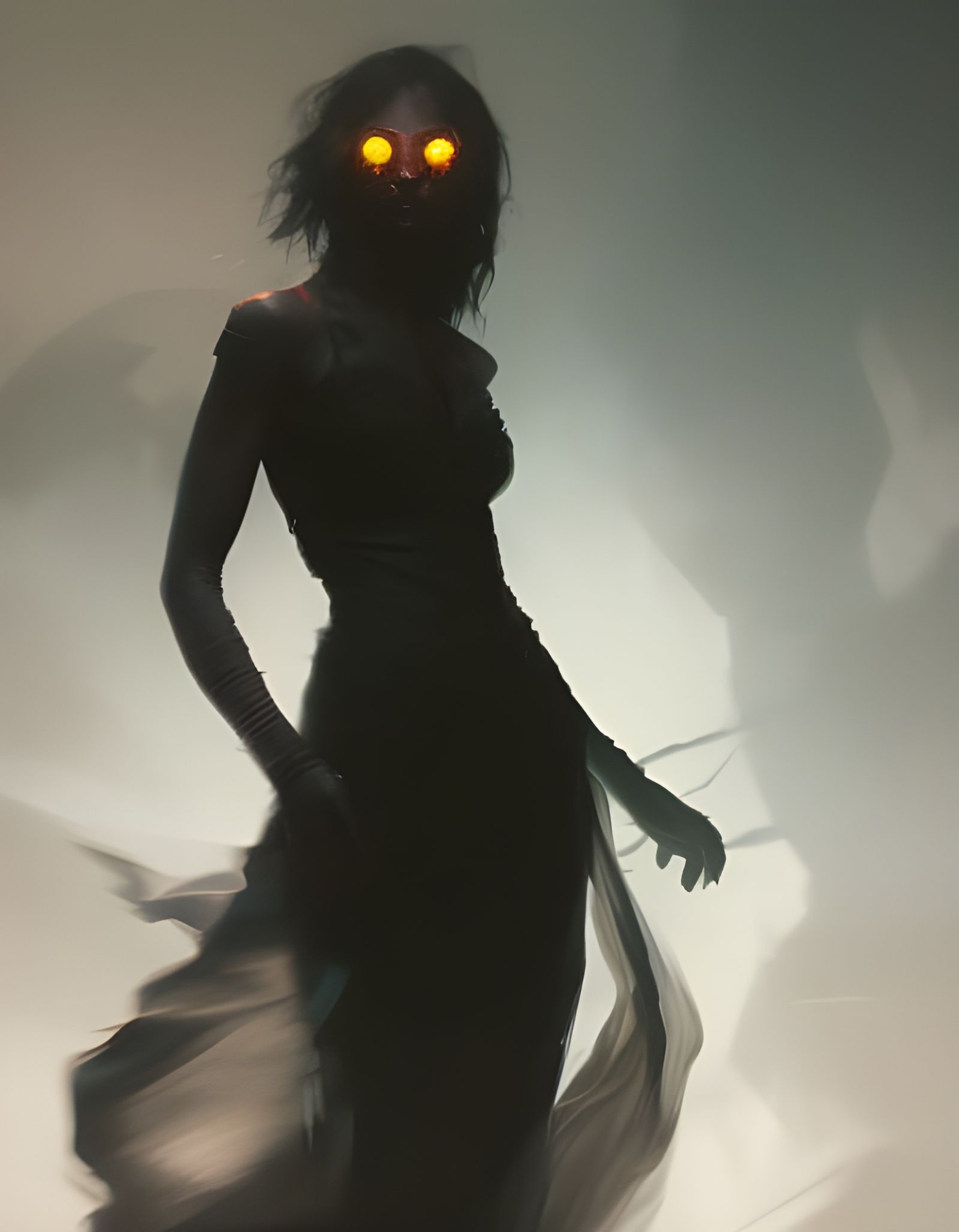 Ethereal Shadow Woman with Glowing Eyes