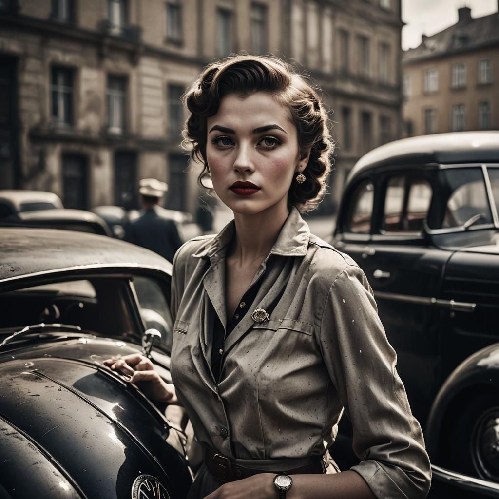 Vintage Pin-Up Girl by Classic Car