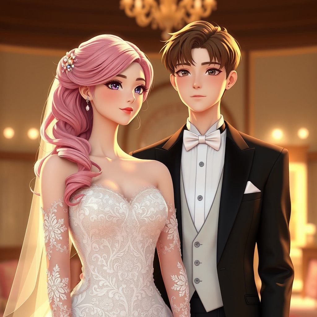 Pink-Haired Woman and Tuxedo Man in 3D Anime Art