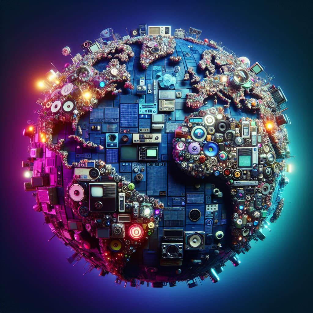 Cyberpunk Electronics Planet in Neon Glow