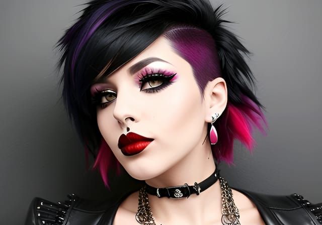 Vibrant Punk Girl with Neon Hair, Digital Art