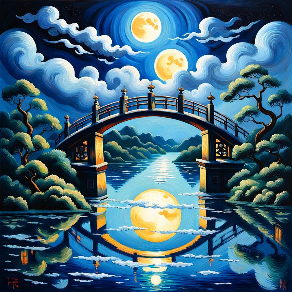 Chang'e Moon Flight: Neo-Impressionist Oil Painting