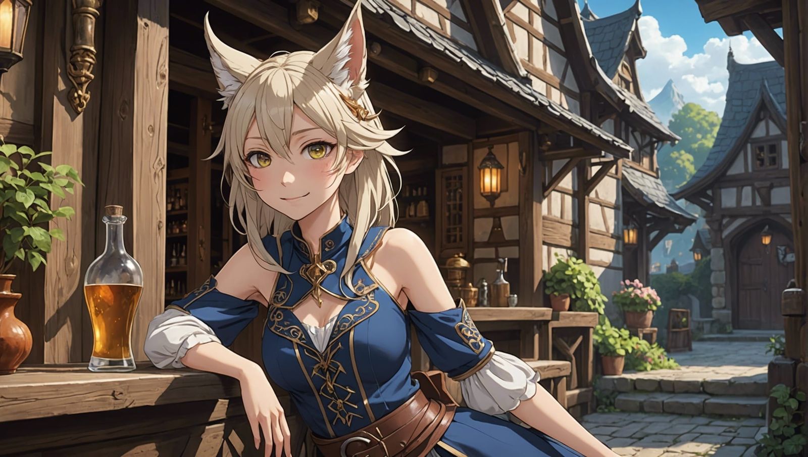 Lynx in Tavern: Anime-Inspired Fantasy Art