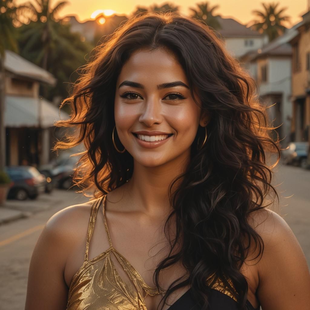 Curvy Woman Portrait with Sunset Glow, Digital Art