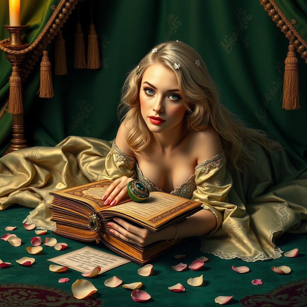 Ravishing Noblewoman in Opulent Tapestry Setting