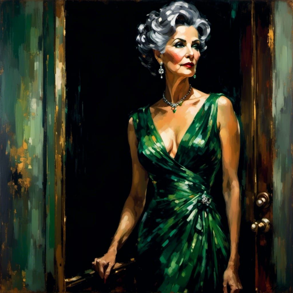 Film Noir Portrait of Woman in Green Gown