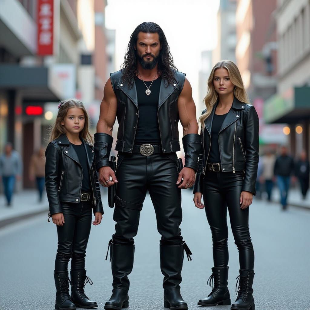 Stars in Leather Outfits in Urban Setting