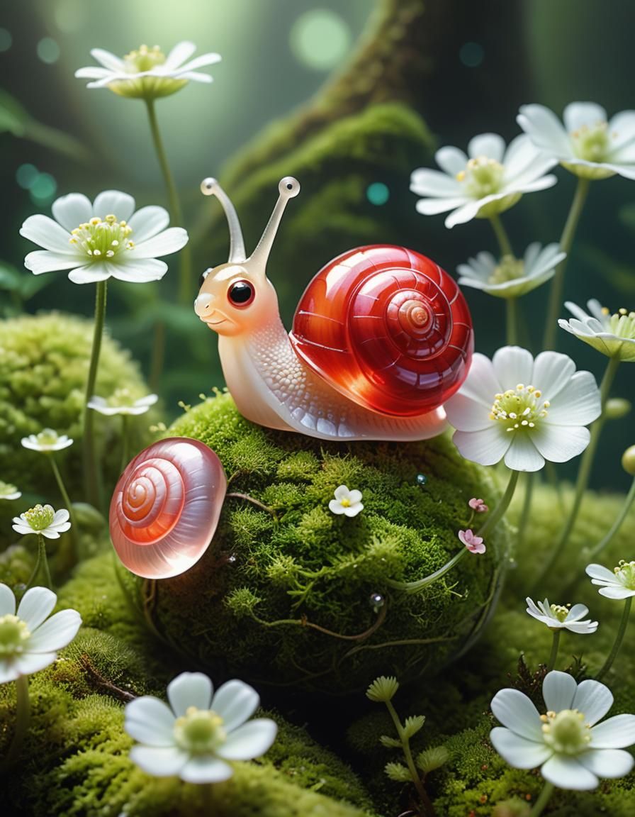 Dreamlike Snail with Flower in Ethereal Light