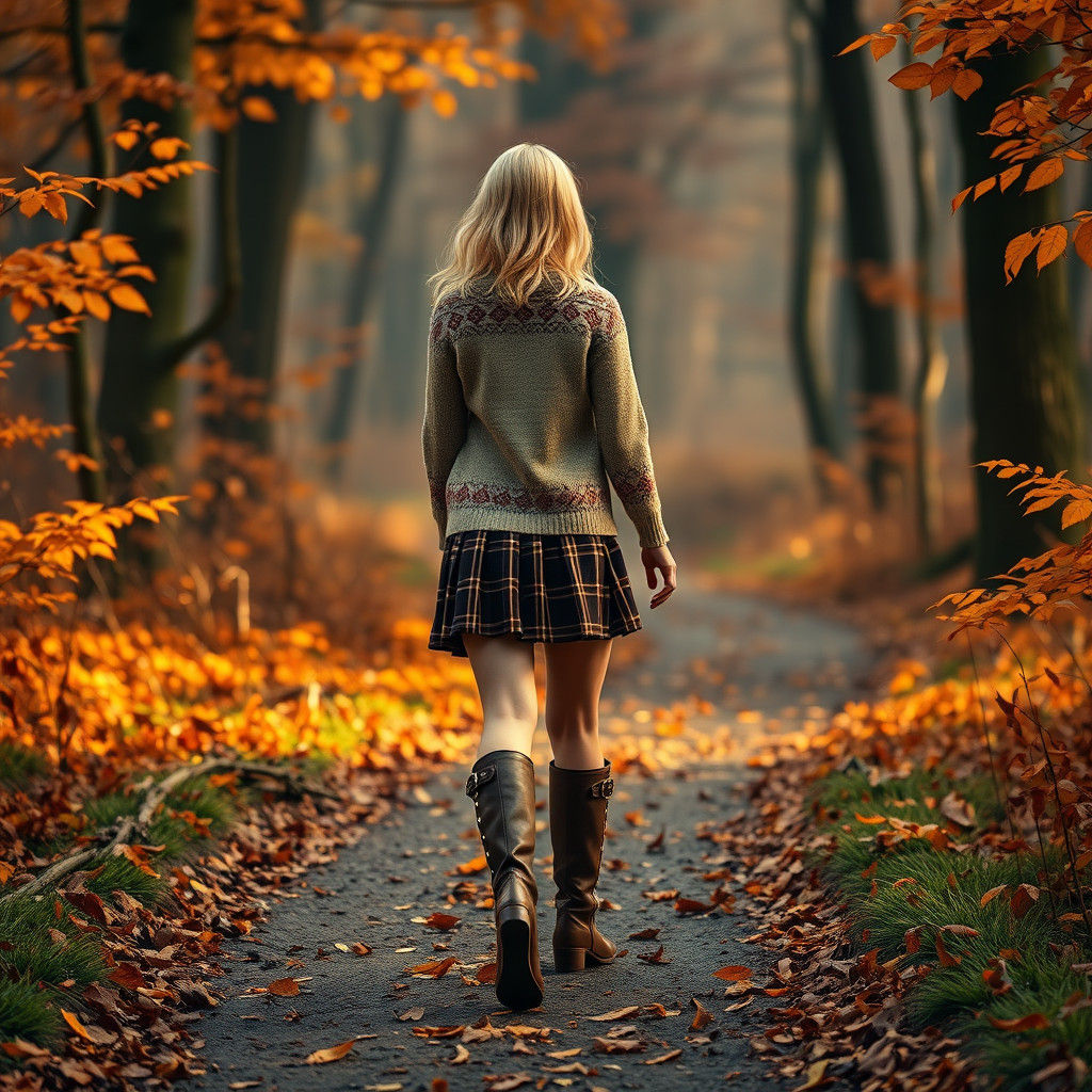 Woman in Fair Isle Sweater on Autumn Path