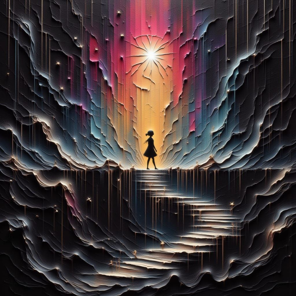 Ethereal Figure Ascending Cosmic Stairway