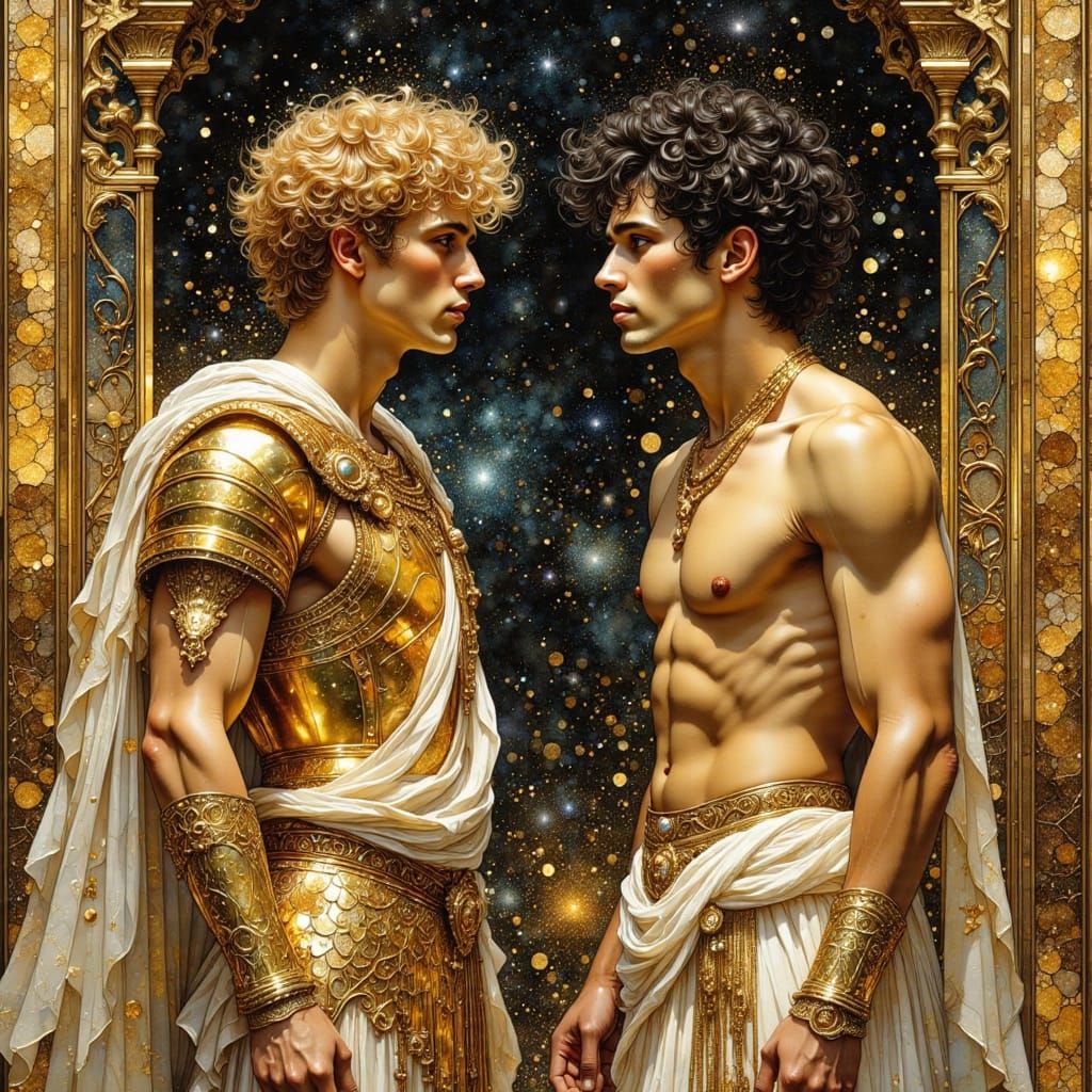 Ornate Greek Impressionist Portrait of Two Men