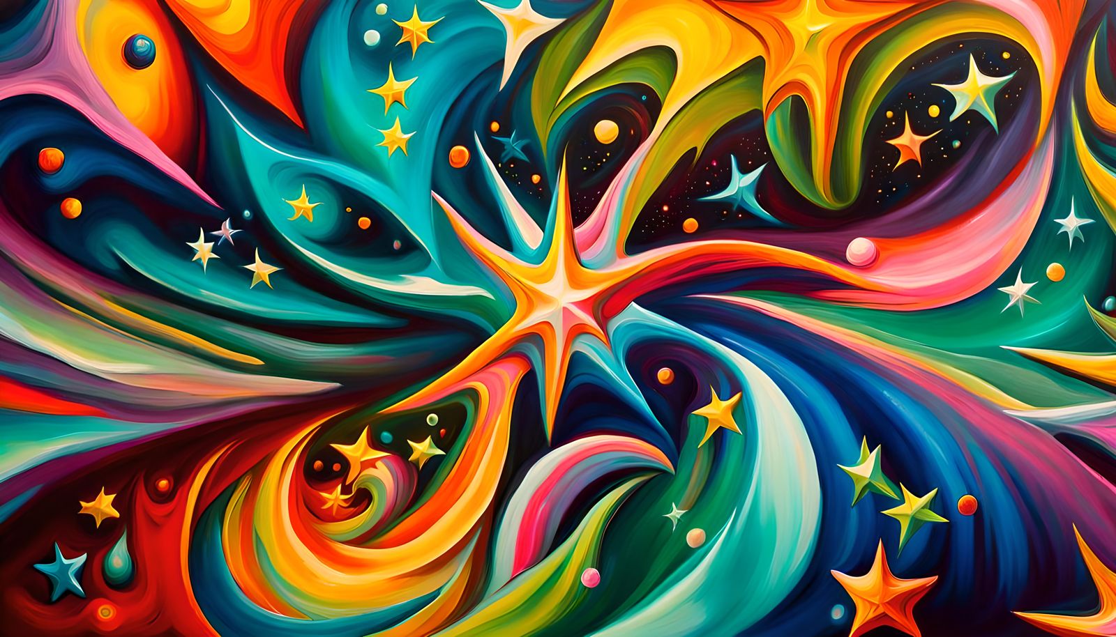 Harmonious Swirling Stars in Electromagnetic Plasma, Impasto...