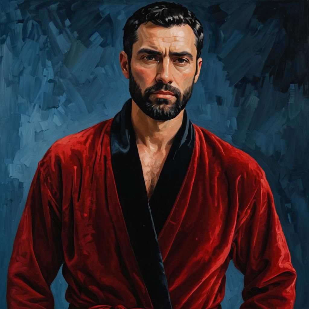 Man in Red Robe: Expressionist Impasto Oil Painting