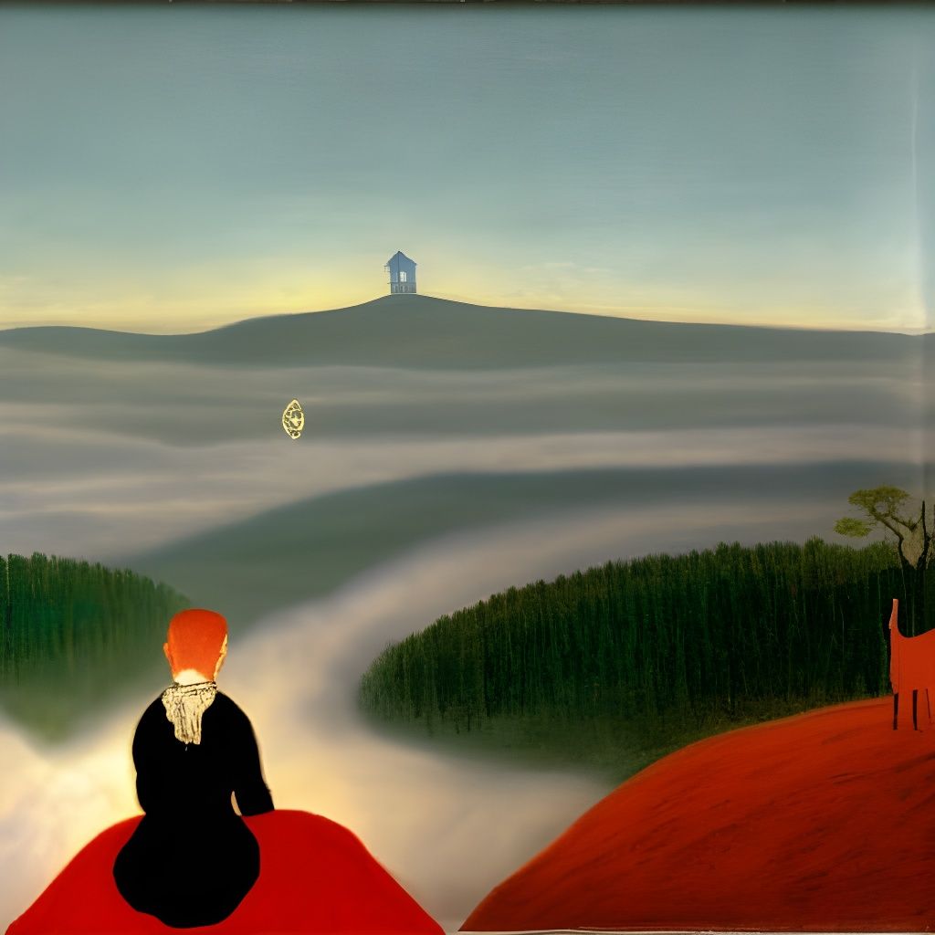 Wanderer Above the Sea of Fog in Naive Art Style