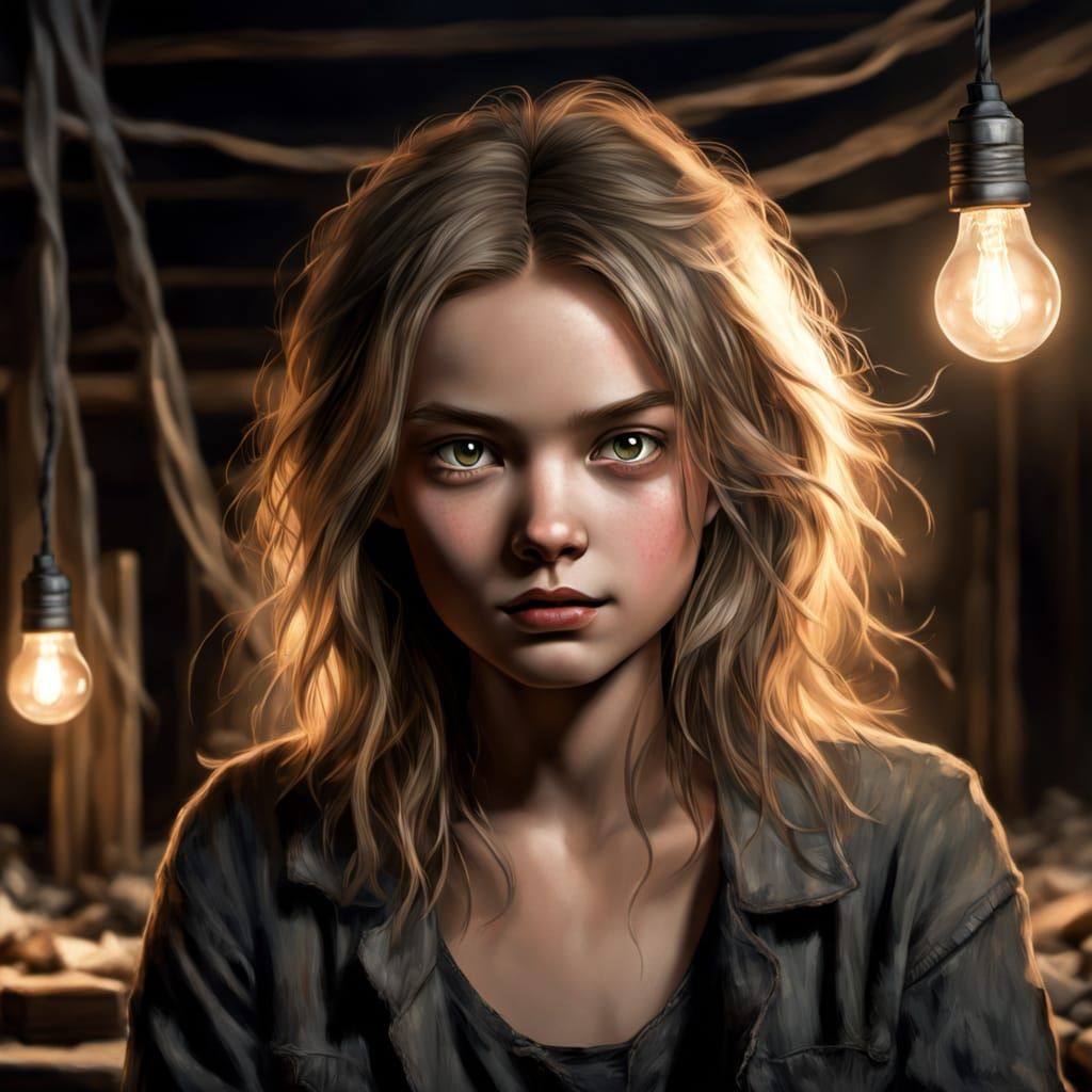 Sinister Teddy Bear in Attic Horror Art