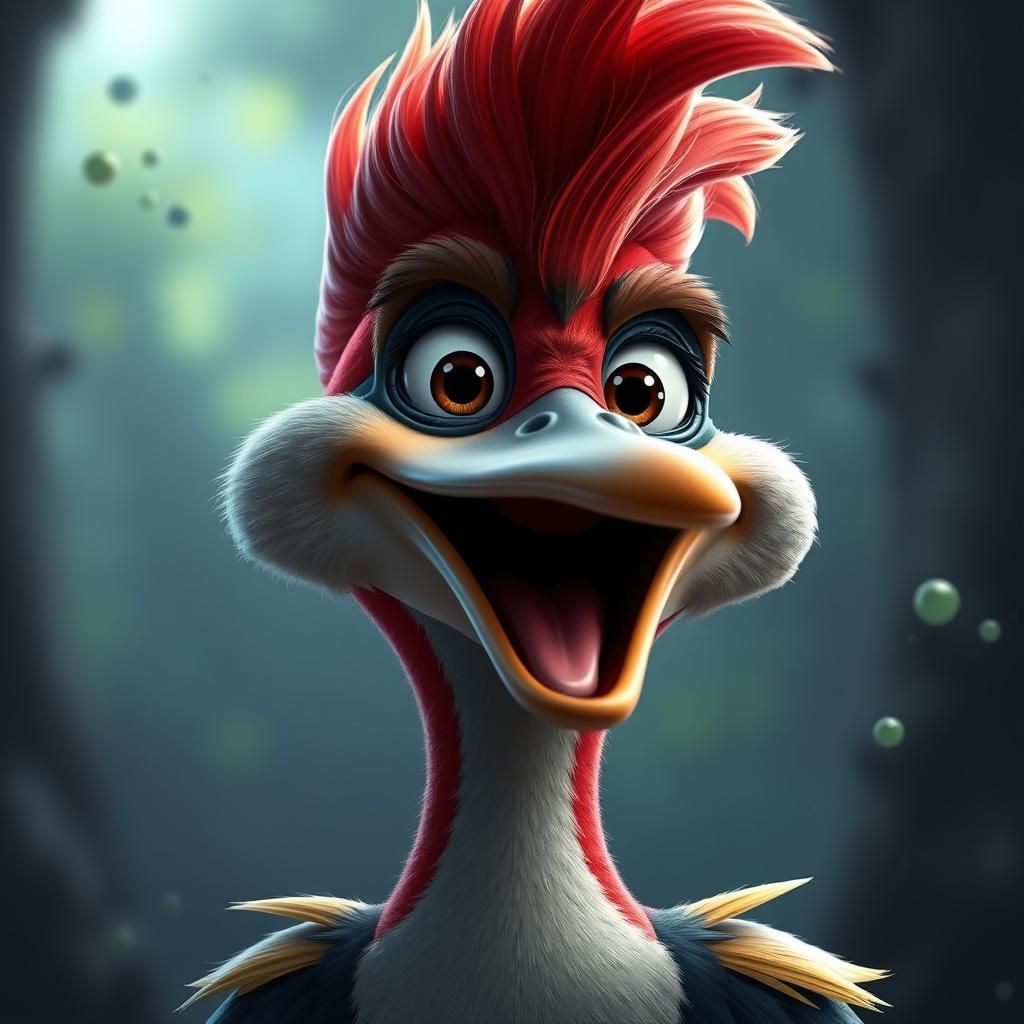 Cartoon Woody Woodpecker Portrait in Detailed Matte Style