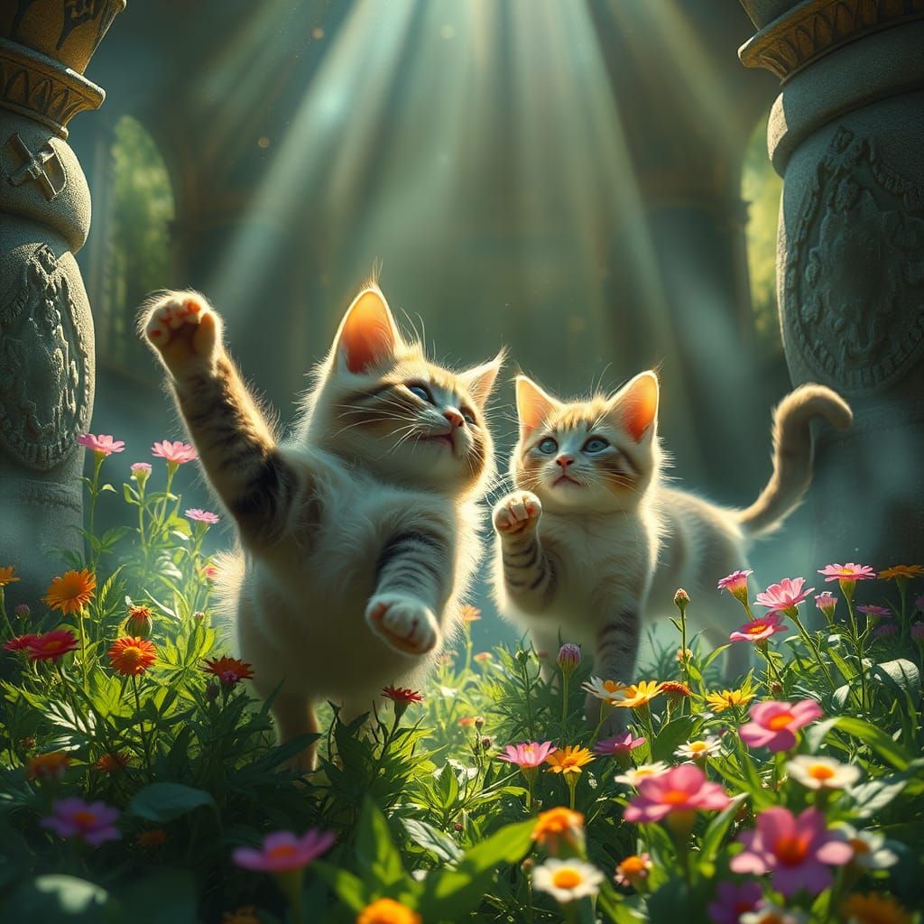 Whimsical Cats in a Vibrant Feline Fantasy