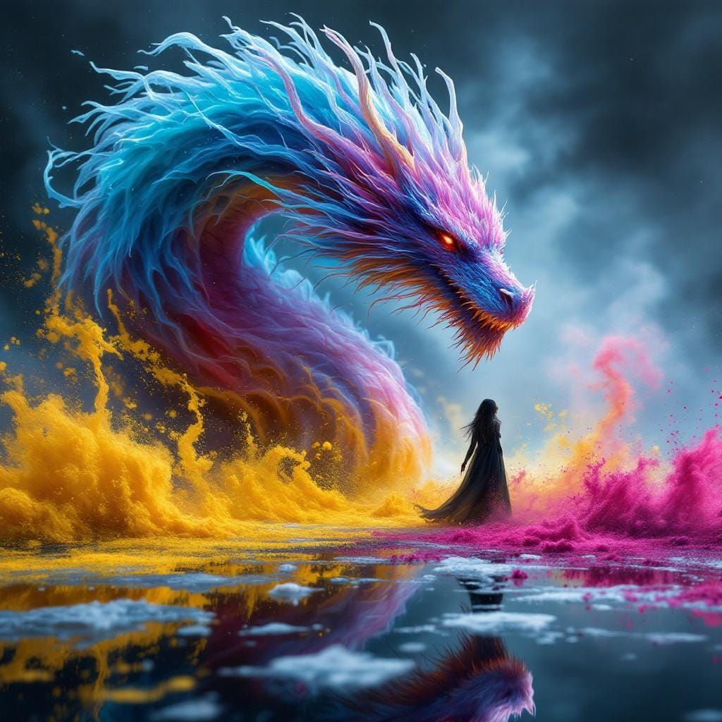 Dragon Dissolving into Aerogel with Sorceress