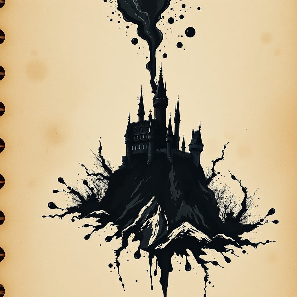 Ink Spill Castle as Ink Wash Painting