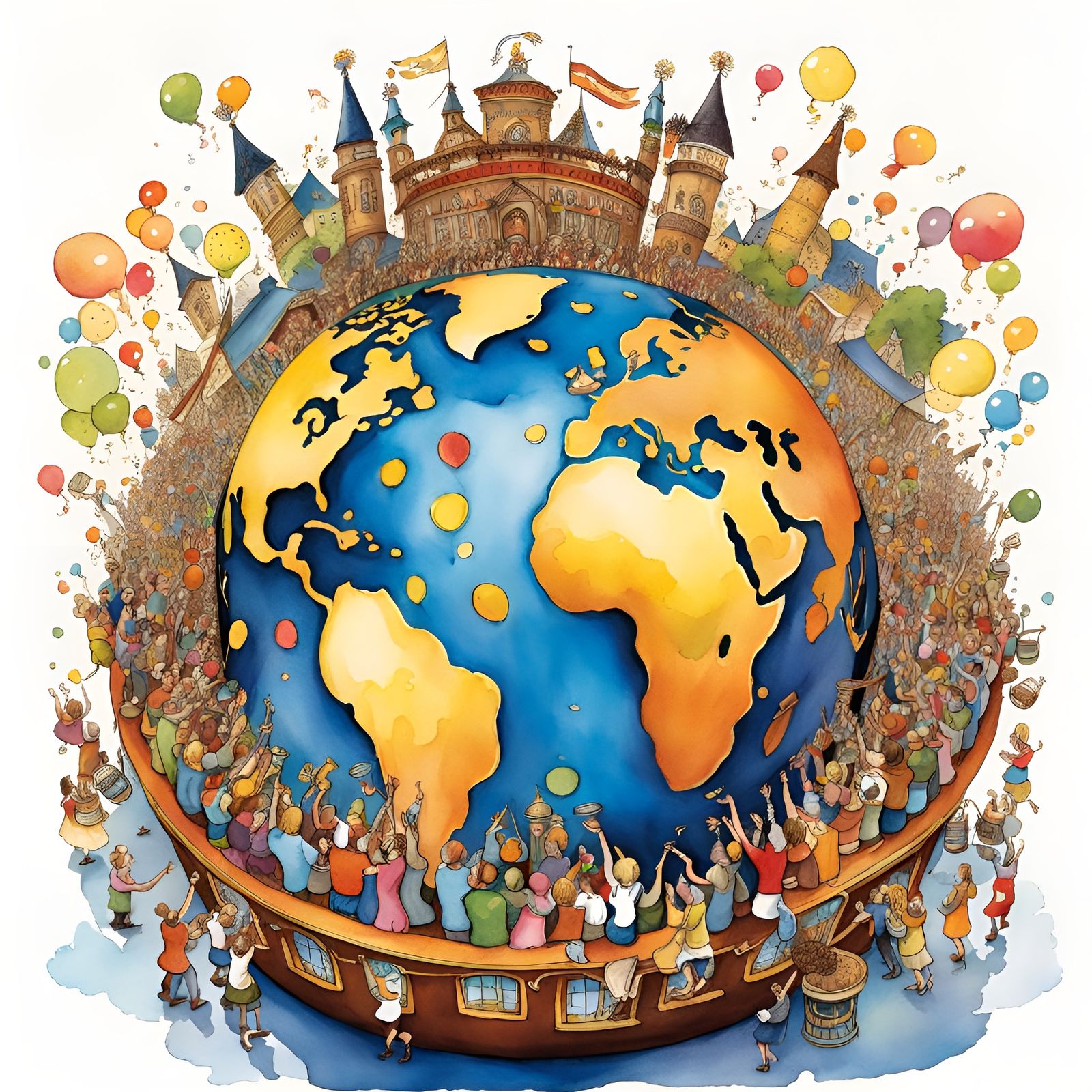 Whimsical Beer Festival Globe Illustration