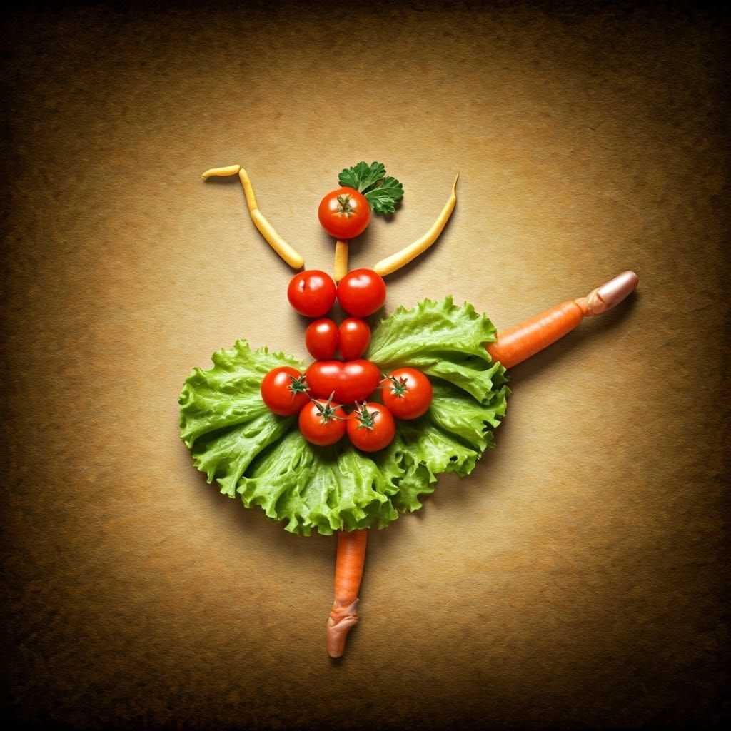 Vegetable Ballet Dancer in Botanical Pop Art Style