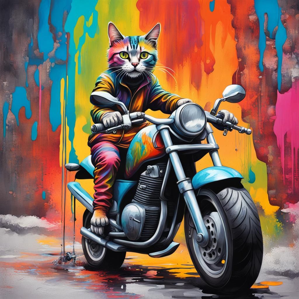 Cat on Motorbike: Graffiti Art in Street Style