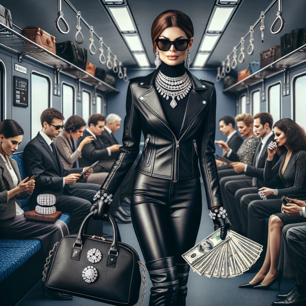 Confident Heist: Woman in Black Leather Jacket Robs Train