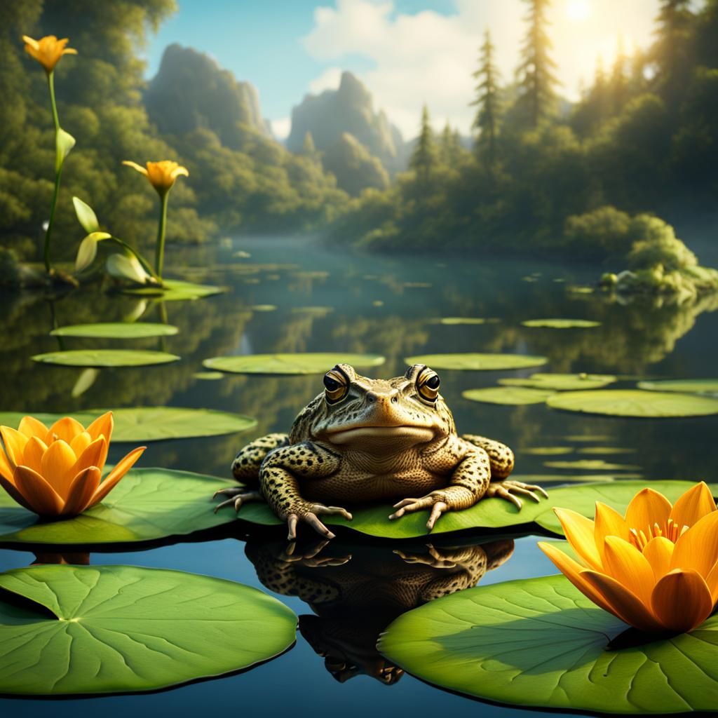 Fowler's Toad on Lily Pad: Fantasy Matte Painting
