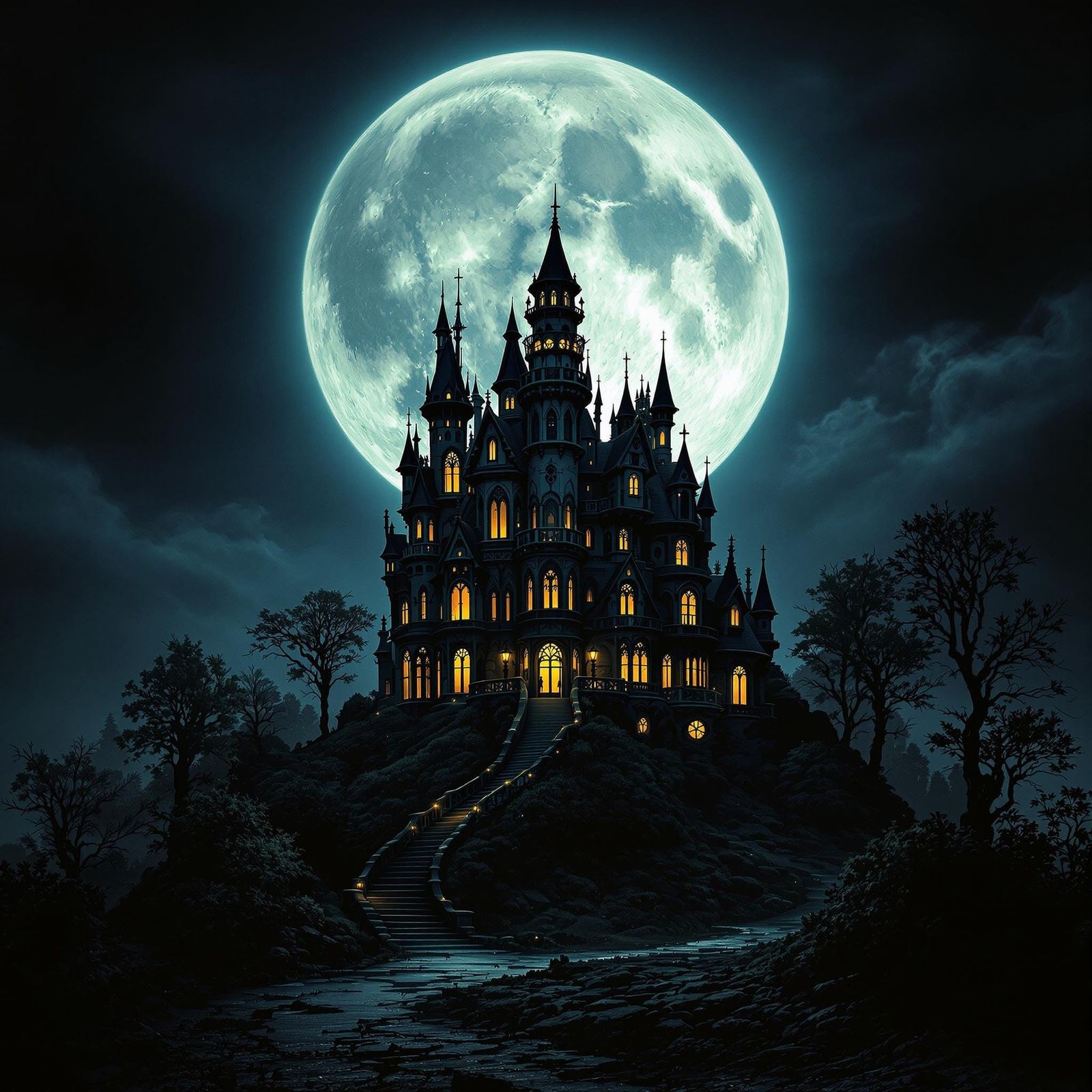 Ethereal Mansion Under the Luminous Moon
