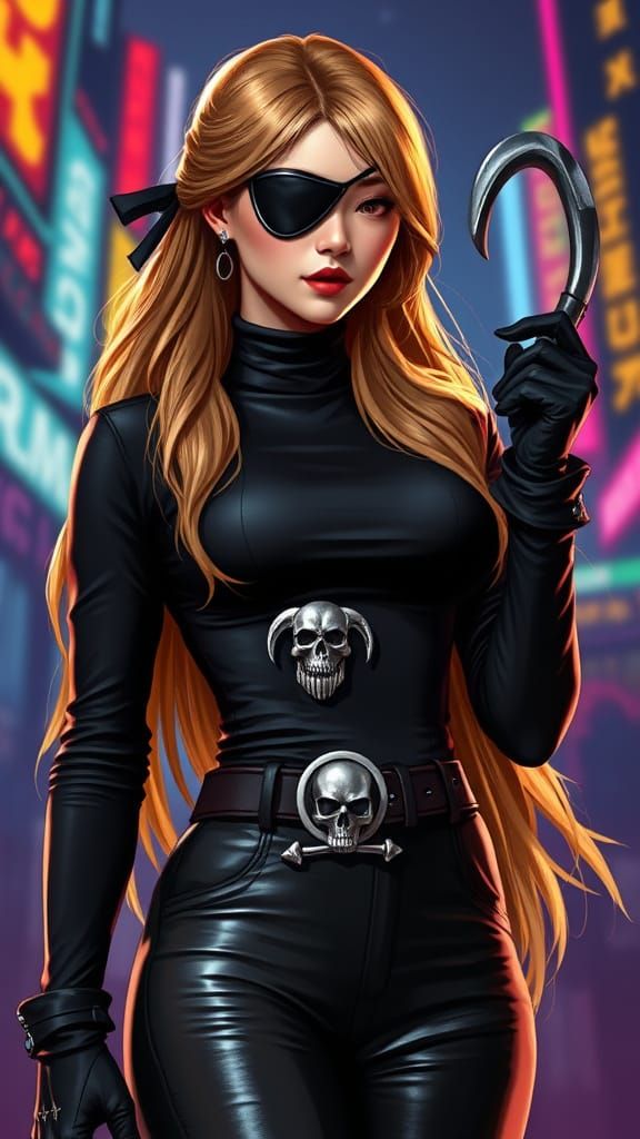 Cyberpunk Pirate Goddess in Neon City