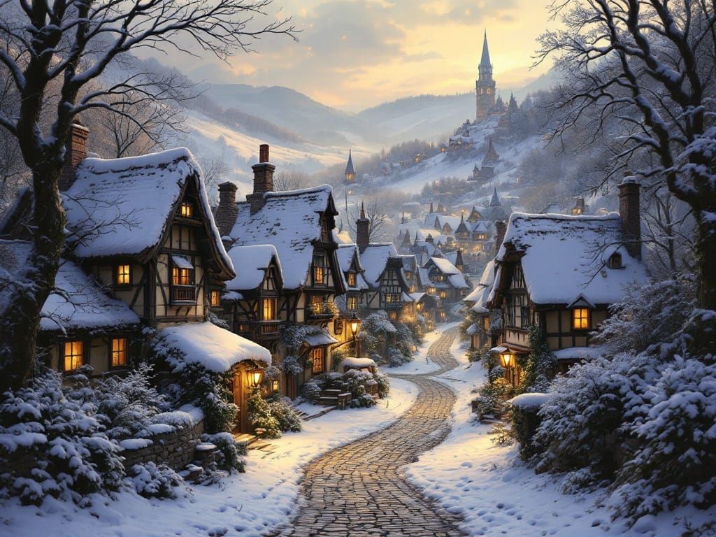 Enchanted Winter Village in Whimsical Style