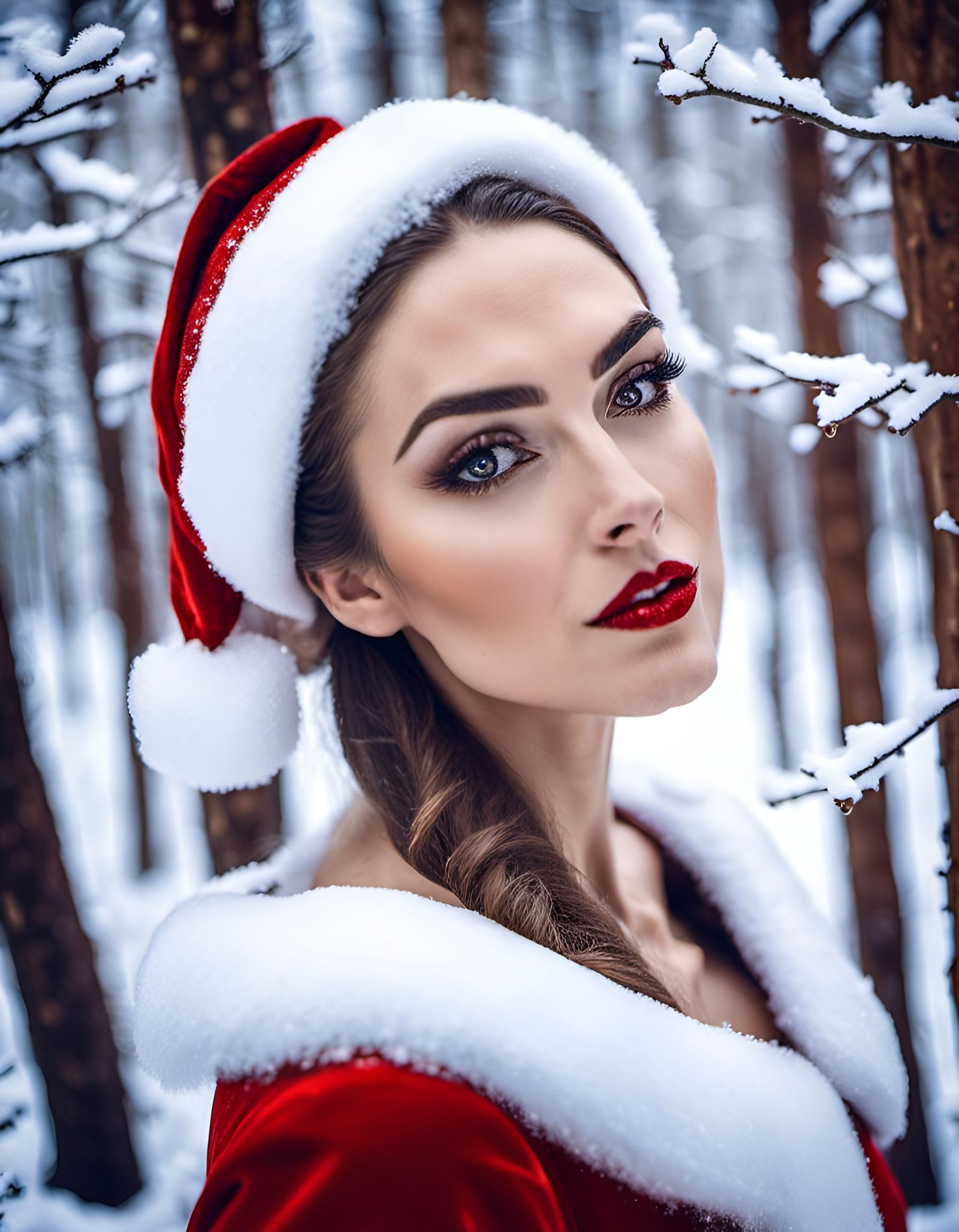 Santa Belle in Snowy Winter Forest