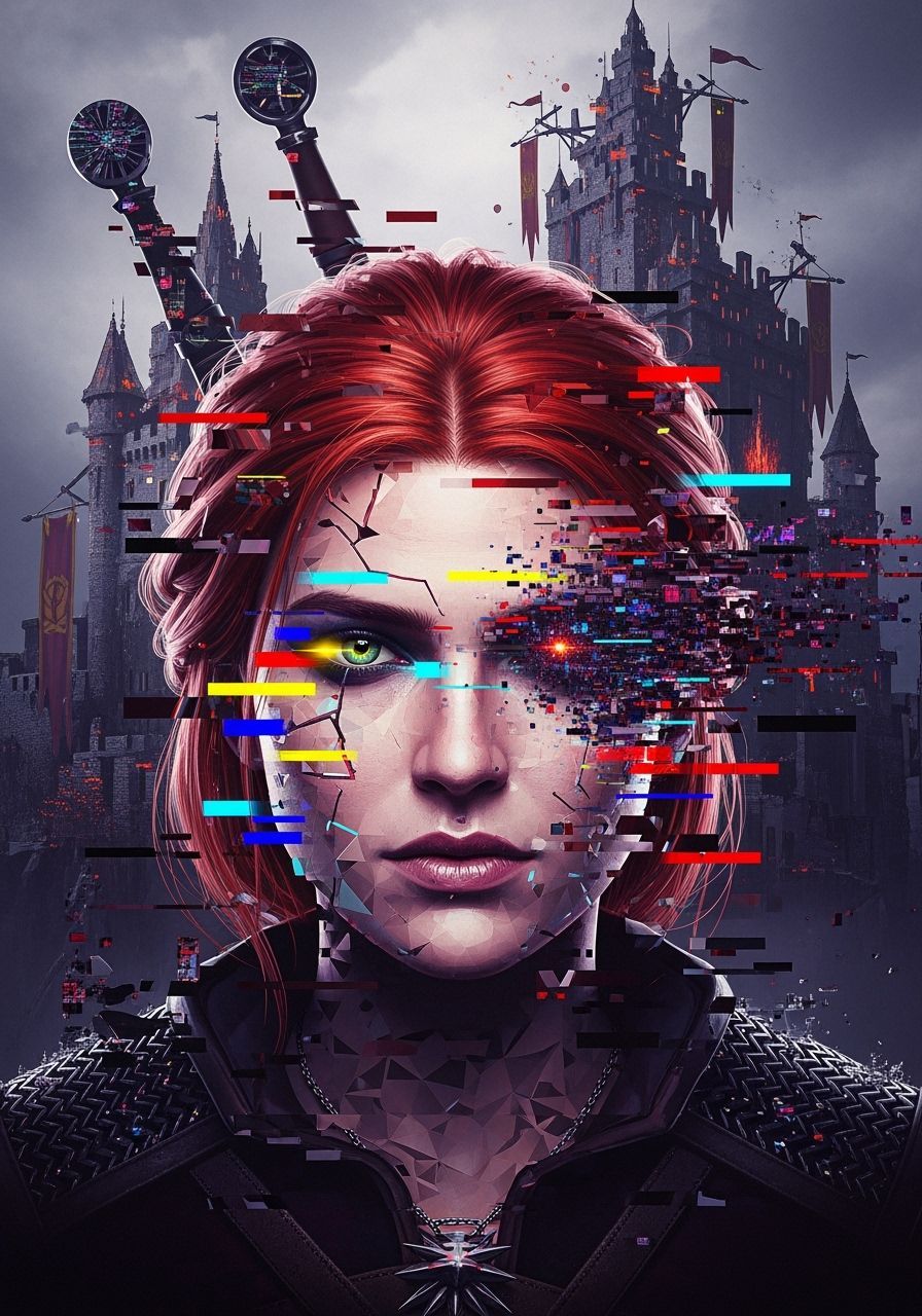Distorted Portrait of Woman with Glitch Art Elements