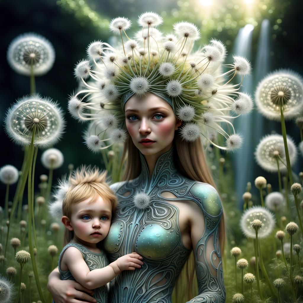 Intergalactic Humanoid Mother and Child: 3D Digital Art