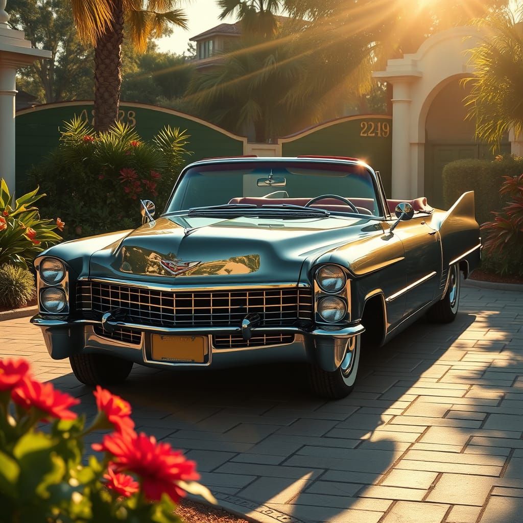 Vintage Chrome Cadillac in Art Deco-Inspired Setting