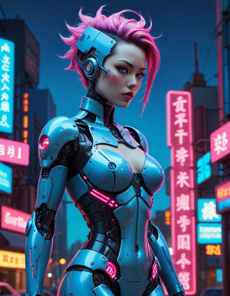 Cyberpunk Android Pinup in Elvgren Style