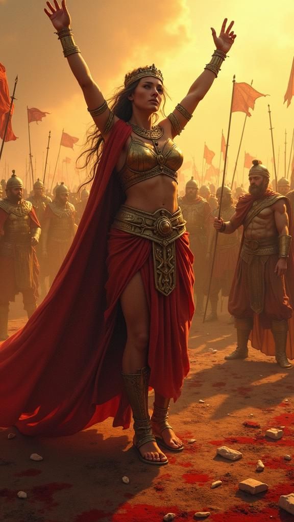Tomyris's Army Celebrates Victory on the Battlefield