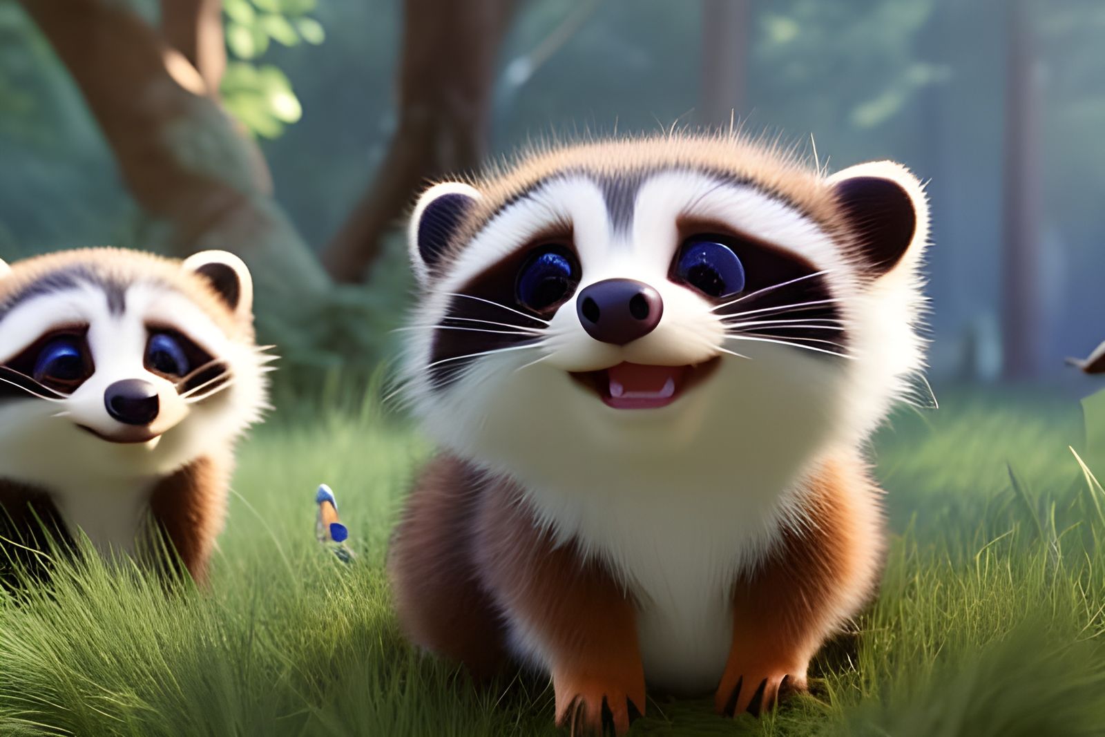 Adorable Baby Raccoons in 3D Animated Style