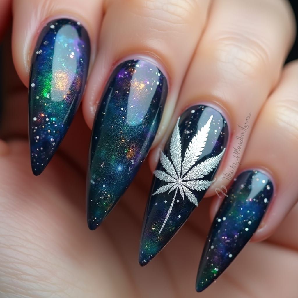 Galaxy Nails in Deep Jewel Tones with Iridescent Glitter