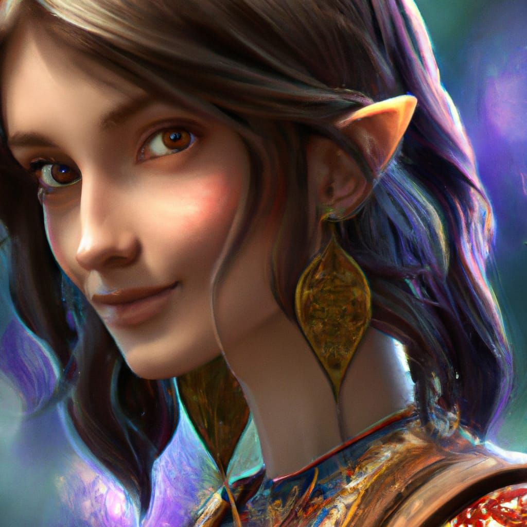 Detailed Portrait of Elven Woman in Art Nouveau Style