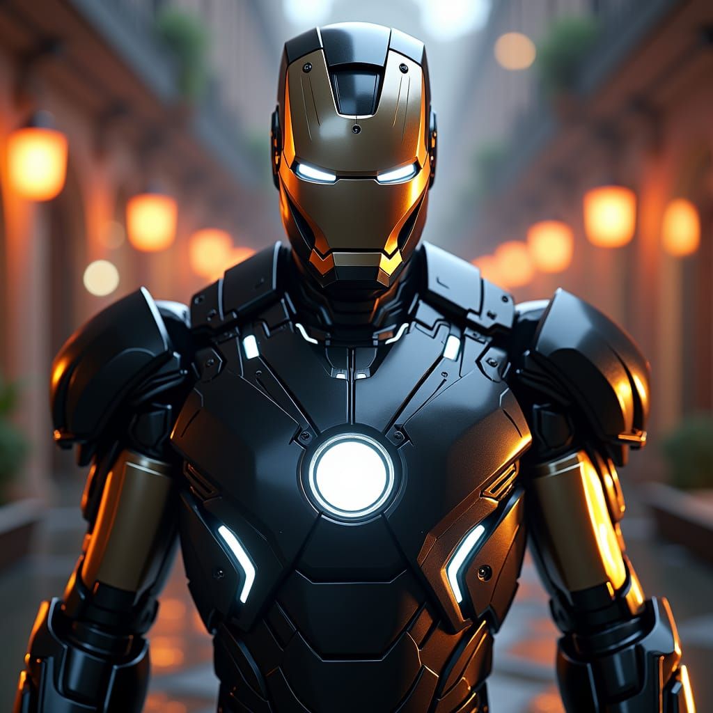 Hyper-Realistic Black Iron Man Suit in 8K