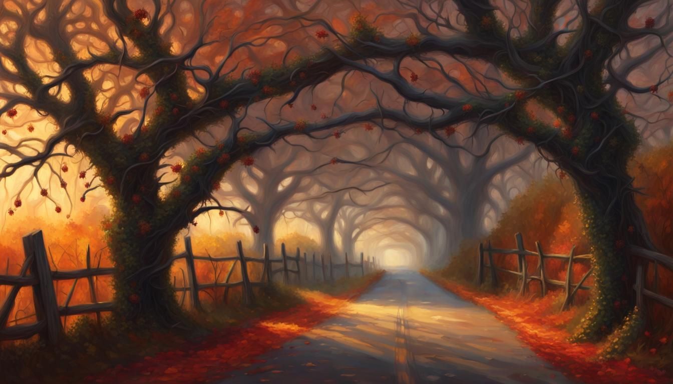 Gothic Autumn Road in Romantic Style