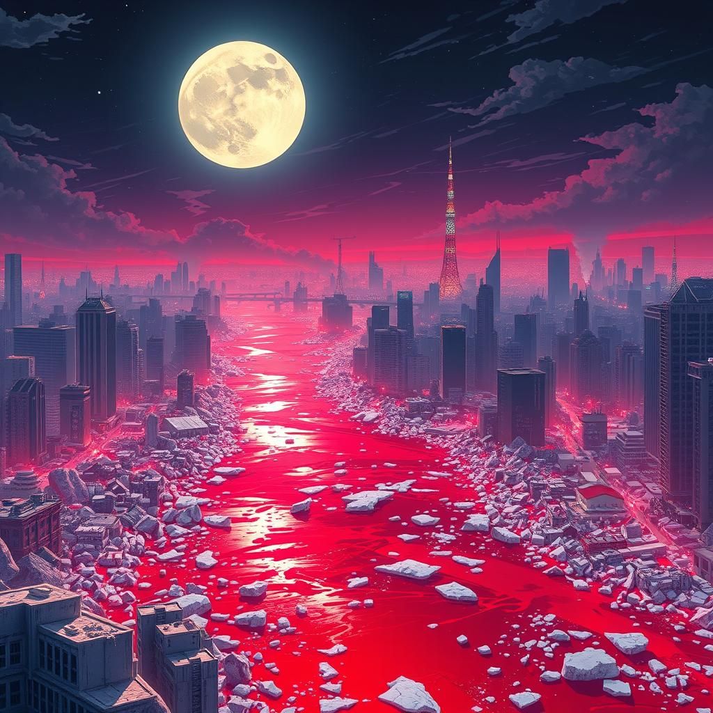 Frozen Blood River: Anime Scene in Studio Ghibli Style