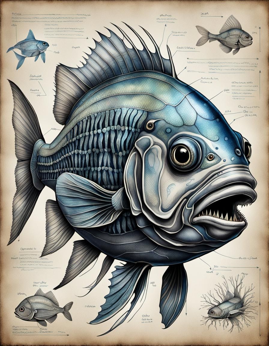 Detailed Ink Drawing of a Deep-Sea Fish