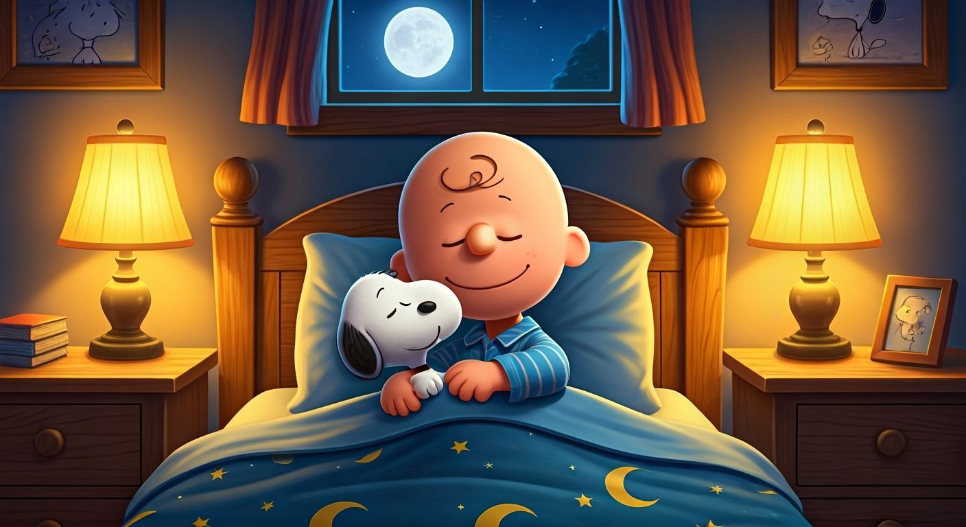 Charlie Brown and Snoopy Snuggle in Cozy Bed