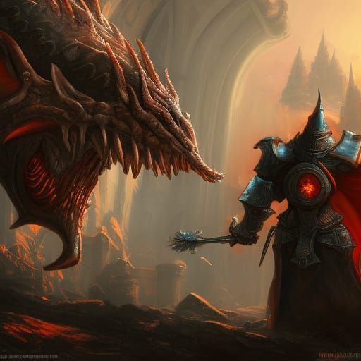Knight Confronts Devil in Detailed Fantasy Art